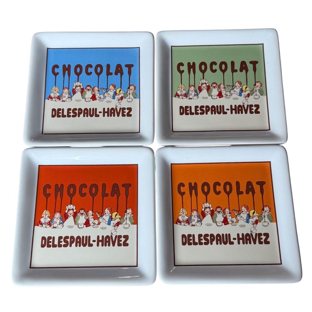 Pottery Barn Chocolate Delespaul-Havez Ceramic Coaster Set of 4 Vintage French